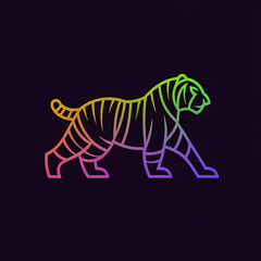 Vector 3D Side View Tiger Line Art Gradient Logo on Black Background.