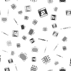 Set Internet piracy, Dynamite and timer clock, Marijuana joint and Briefcase money on seamless pattern. Vector