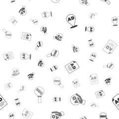 Set Advertising, , and SEO optimization on seamless pattern. Vector