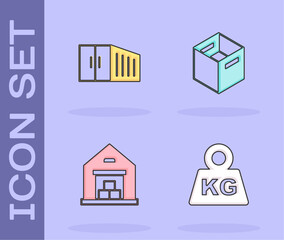 Set Weight, Container, Warehouse and Carton cardboard box icon. Vector