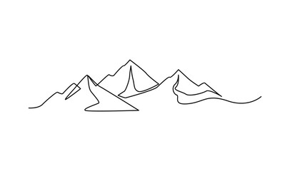 One continuous line drawing of mountain range landscape template - obrazy, fototapety, plakaty