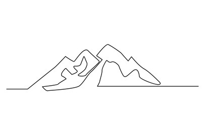 One continuous line drawing of mountain range landscape template