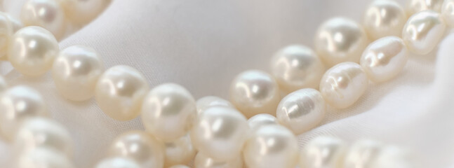 A poetic arrangement of pearls lays on a soft canvas, the blurring effect adding a touch of...