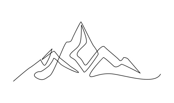 One continuous line drawing of mountain range landscape template