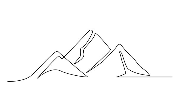 One continuous line drawing of mountain range landscape template