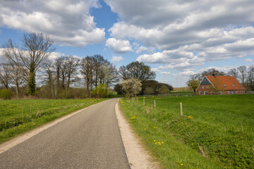 Fototapeta na wymiar farmhouse in landscape with road