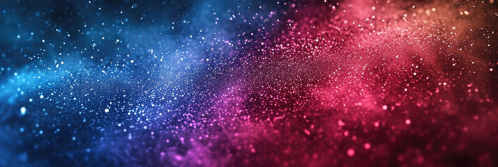 red and blue white  background with stars in dust, red  blue glitter sparkle on dark  background, circle bokeh, defocused, blue red space galaxy , nebula,  cosmos banner poster background - obrazy, fototapety, plakaty
