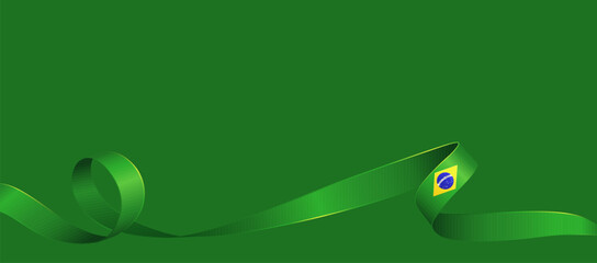 Brazilian flag ribbon. Curly ribbon on green background. Vector illustration. - obrazy, fototapety, plakaty