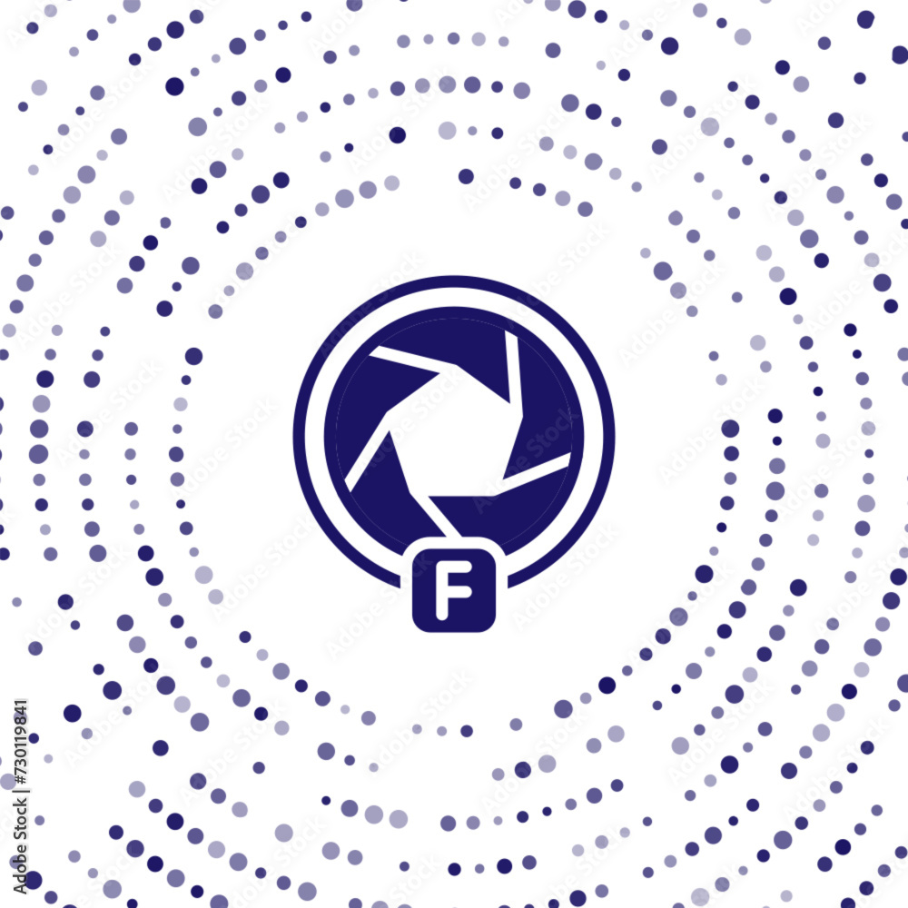 Poster blue camera shutter icon isolated on white background. abstract circle random dots. vector