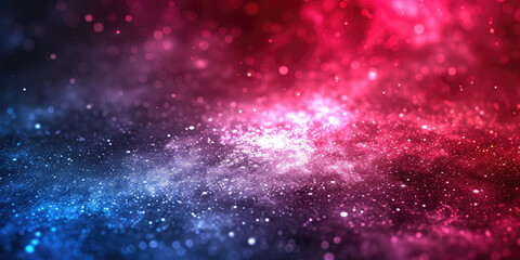 Fototapeta premium red and blue white background with stars in dust, red blue glitter sparkle on dark background, circle bokeh, defocused, blue red space galaxy , nebula, cosmos banner poster background