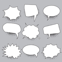 Blank comic bubbles and elements with black shadows in pop art style. Comic speech. Abstract creative vector collection white blank bubble comic text. Dialog window. Blank white banner for sale, eps10