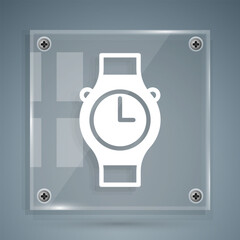 White Wrist watch icon isolated on grey background. Wristwatch icon. Square glass panels. Vector