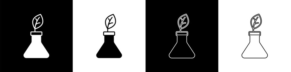 Set Plant breeding icon isolated on black and white background. Plants growing in the test tubes. Organic food ,agriculture and hydroponic. Vector - obrazy, fototapety, plakaty
