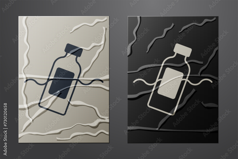 Poster white the problem of pollution of the ocean icon isolated on crumpled paper background. the garbage,