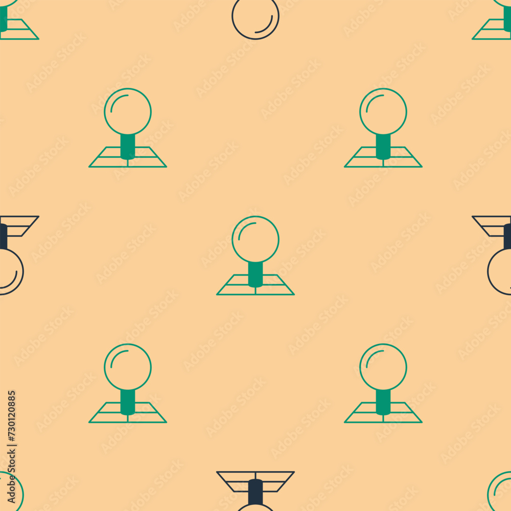 Poster green and black folded map with location marker icon isolated seamless pattern on beige background. 