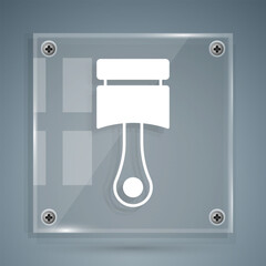 White Engine piston icon isolated on grey background. Car engine piston sign. Square glass panels. Vector