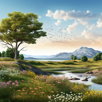 realistic photo of the peaceful landscape Wallpaper