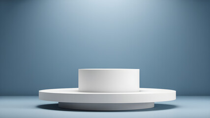 White empty stand podium with blue backgroud, Product presentation, mock up, Generative AI illustration