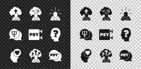 Obraz premium Set Man graves funeral sorrow, Addiction to the drug, Depression, Broken heart divorce, Head with question mark, Psychology, Psi, and icon. Vector