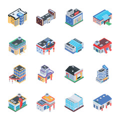 Latest Pack of Urban Architectures Isometric Icons 
