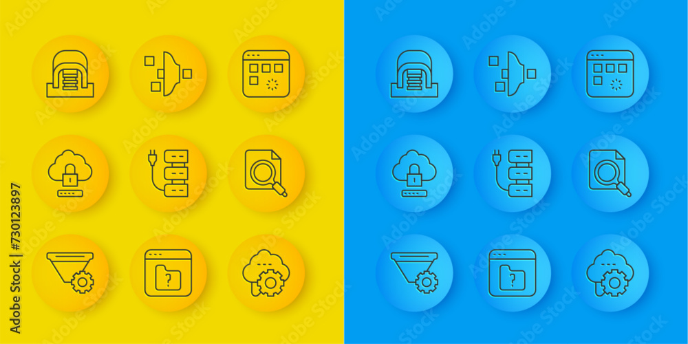Poster set line filter setting, cloud computing lock, server, technology data transfer, search concept with