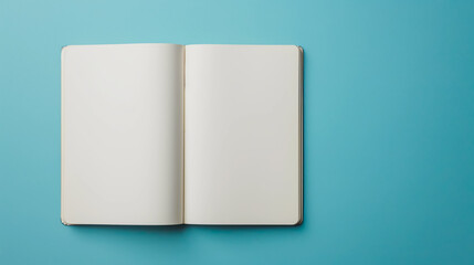 Blank book mockup with white pages on the blue background