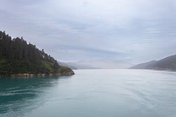 cook strait fjords on cloudy day