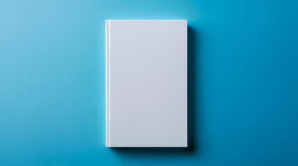 Blank white book cover mockup, blue background