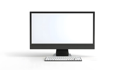 Computer mockup with blank white screen on white background