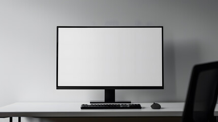 Monitor mockup with blank white screen on white background