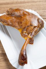 angle view instant braised duck leg at vertical composition
