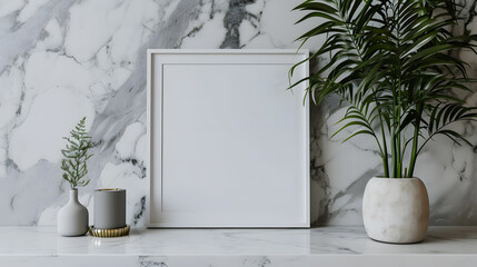 Blank white frame mockup on the wall background
