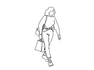 Woman Walking Line Art Drawing Ai, EPS, SVG, PNG, JPG zip file