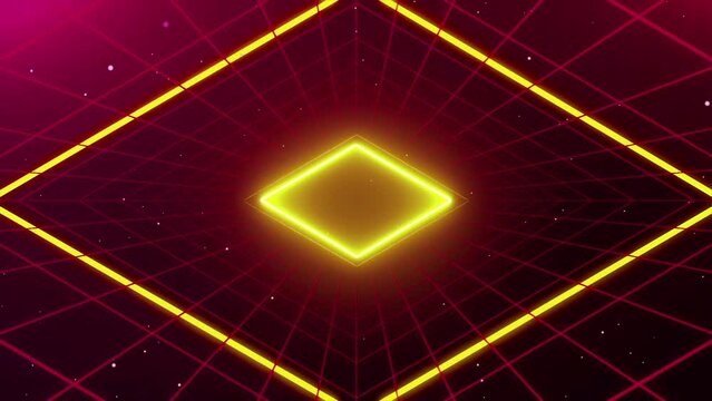 Illustration of yellow-red neon light effect geometric parallelogram tunnel