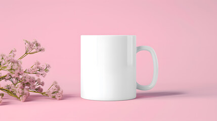 Blank white coffee mug mockup with copy space, pink background