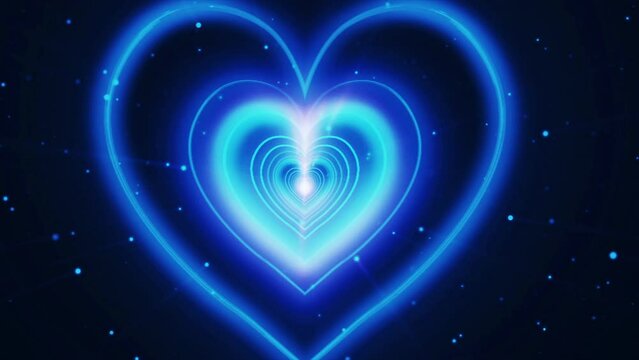 Illustration of neon blue effect heart-shaped tunnel on a black background