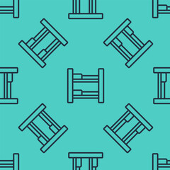 Black line Hotel room bed icon isolated seamless pattern on green background. Vector