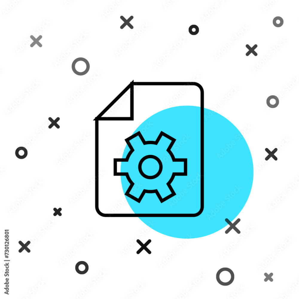 Poster black line document settings with gears icon isolated on white background. software update, transfer