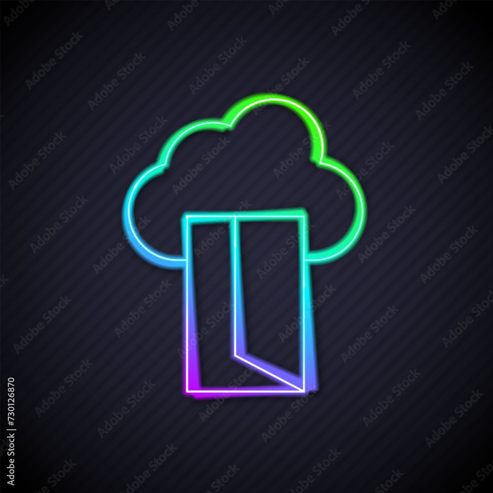 Poster glowing neon line cloud database icon isolated on black background. cloud computing concept. digital
