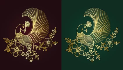 Foto auf Leinwand  Golden Peacock and flower hand drawn design © MstShandha