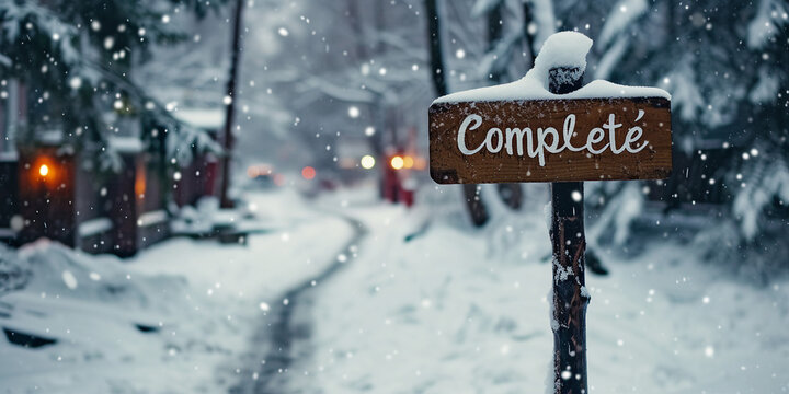 word Complete sign in winter, background wallpaper