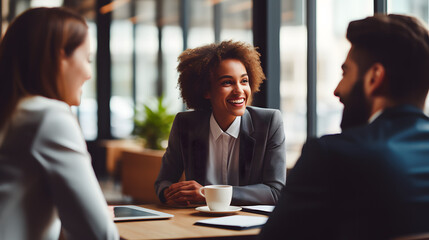 Positive Collaborations: Business People in a Meeting, Smiling as Ideas Flourish and Connections Strengthen