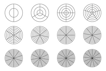 Polar grid isolated, polar coordinate circular grid vector. - obrazy, fototapety, plakaty