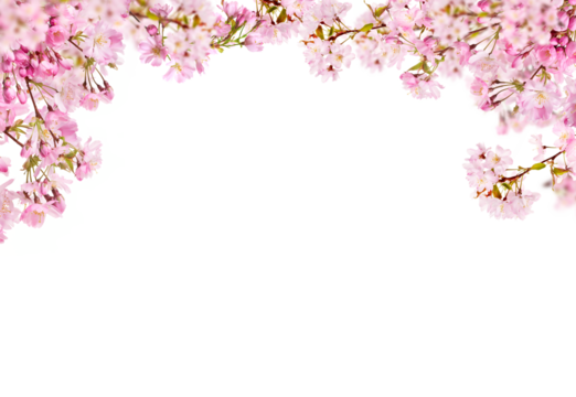 Fresh bright pink cherry blossom flowers on a tree branch in spring, sakura springtime season, isolated against a transparent background.
