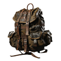 A brown colored backpack, isolated on transparent background, cutout(png) 