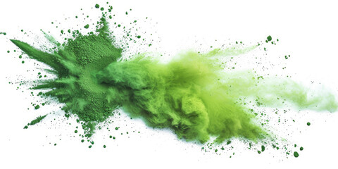 Fototapeta na wymiar green splash painting on white background, green powder dust paint green explosion explode burst isolated splatter abstract. green smoke or fog particles explosive special effect