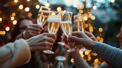 A group of friends toasting with champagne flutes, capturing the joy of celebration