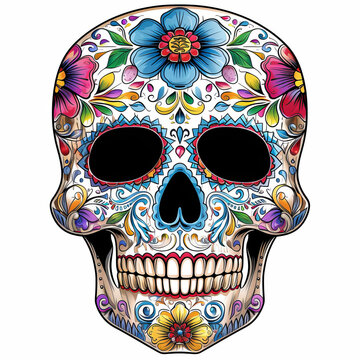 Day of the Dead Sugar Skull on white background.