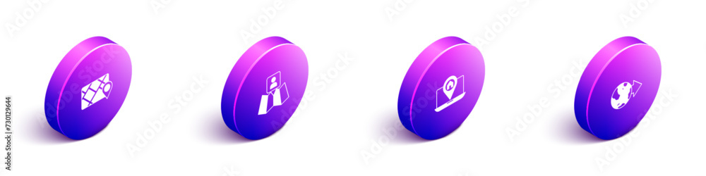 Poster set isometric gps device with map, folded location marker, city navigation and location the globe ic