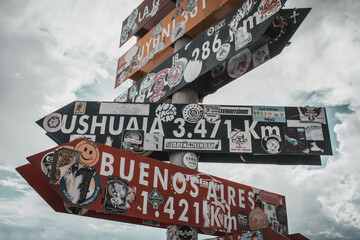Signs with directions around the world from Argentina